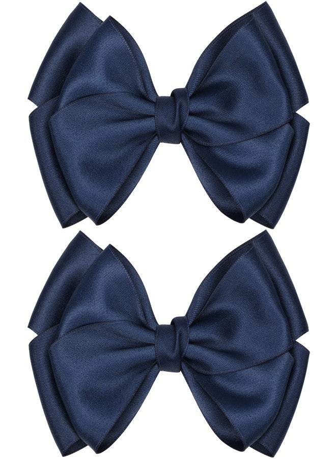 ZOLYCO Large Big 6 Inch Hair Bows for Girls Thick Ribbon Boutique Alligator Clips Hair Accessories for Baby Girls Toddlers Kids Teens 2 PCS (Navy Blue) - Image 1